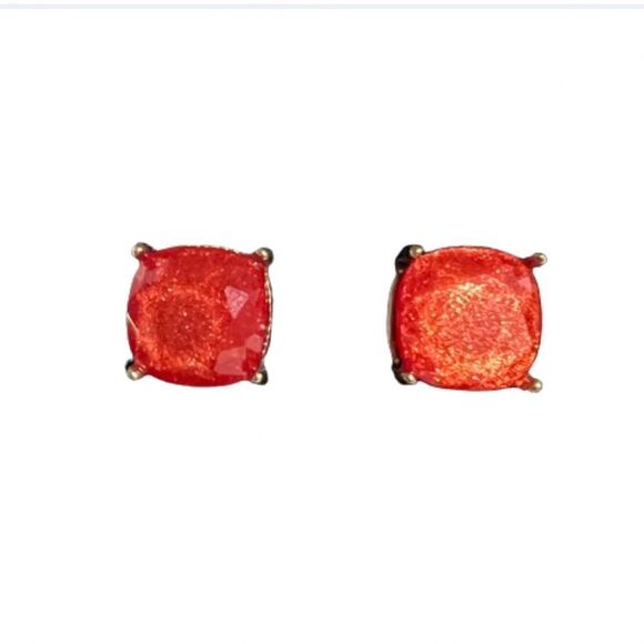 Iridescent‎ Coral Square Gold Plated Pierced Earrings - Picture 1 of 8